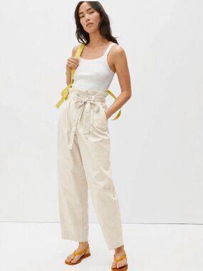 Everlane Organic Cotton Paperbag Wide Leg Pants Women Cream Canvas Size S Casual